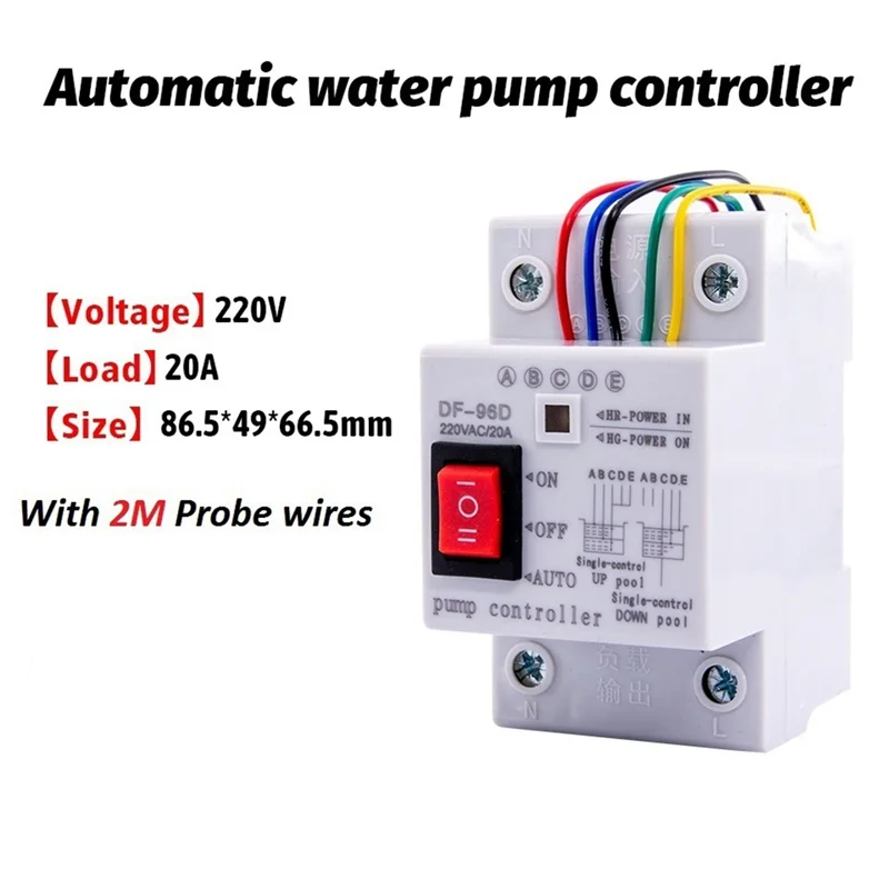 New DF-96D Automatic Water Level Controller Switch 20A 220V Water Tank Liquid Level Detection Sensor Controller 2M Wires-BAAQ