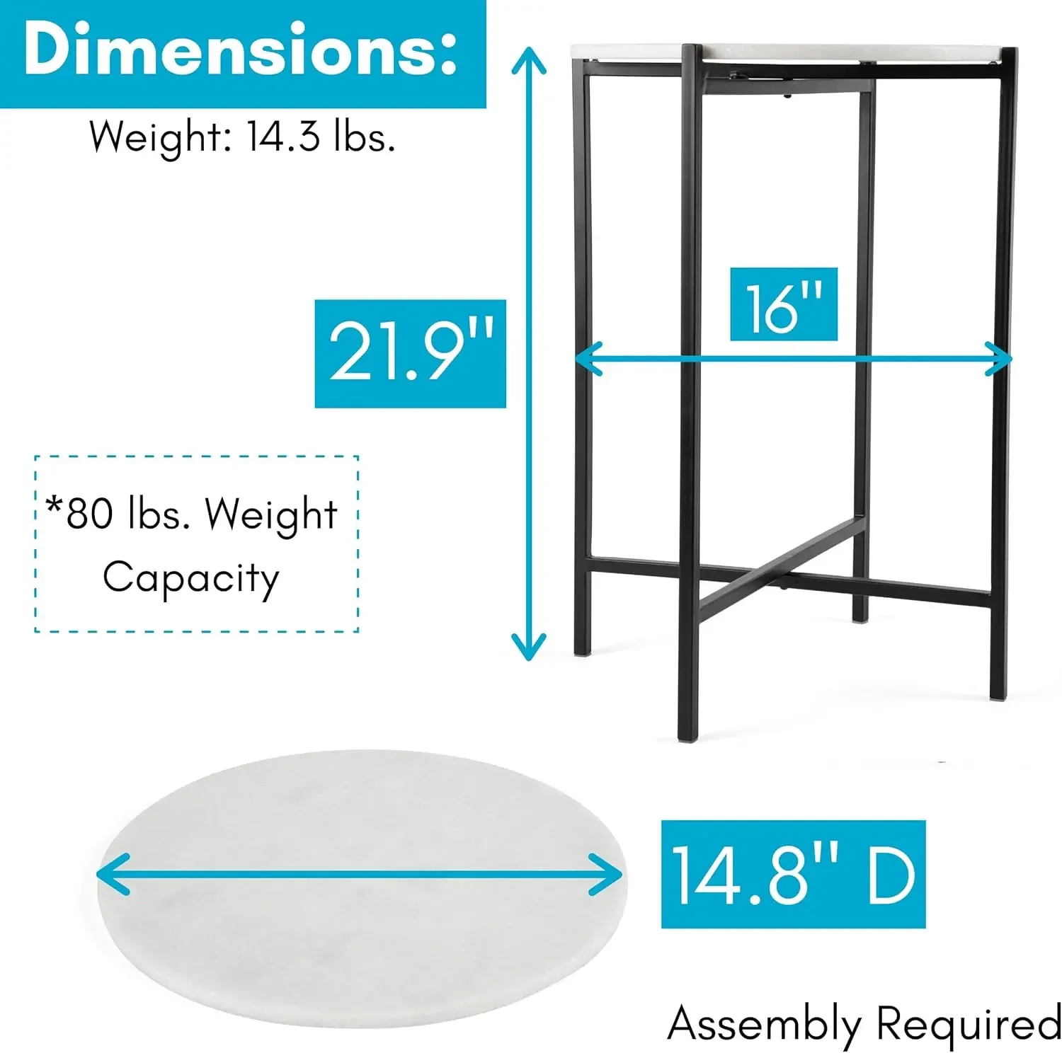 Mesa lateral plegable con parte superior de mármol, mesita de noche plegable de Metal, solo uso en interiores, Bar, café, bebidas, bandeja para servir alimentos