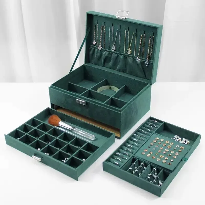 2026 Hot Selling Large Capacity Velvet Jewelry Box with Three Drawers Suitable for Storing Earrings Necklaces and Other Jewelry