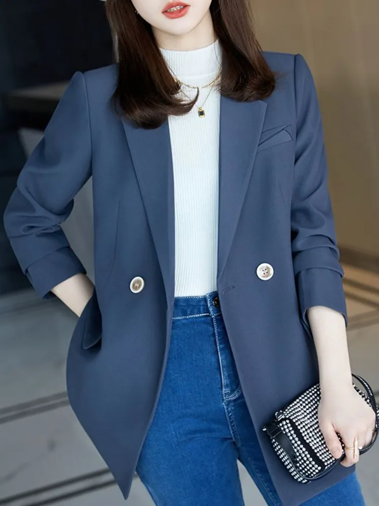 New Fashion Blazer Women Elegant Casual Basic All-match Simple Long Sleeve Office Lady Solid Blazers Spring Autumn New