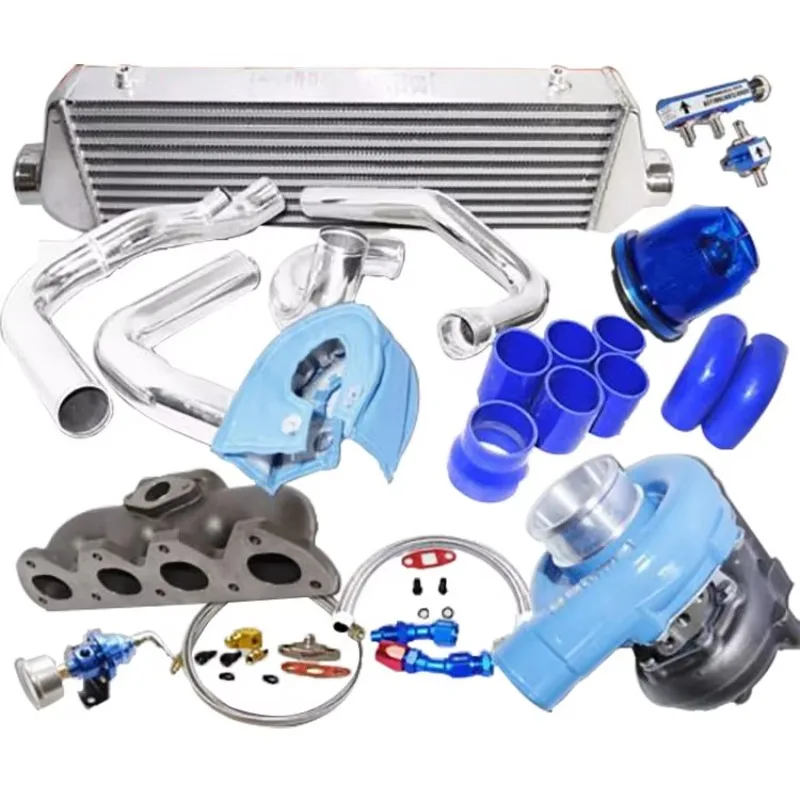 

Complete Turbocharger Kit Cast Iron Manifold BLUE T3/T4 Turbo 38mm ADJ. Wastegate For 93-01 Prelude H22