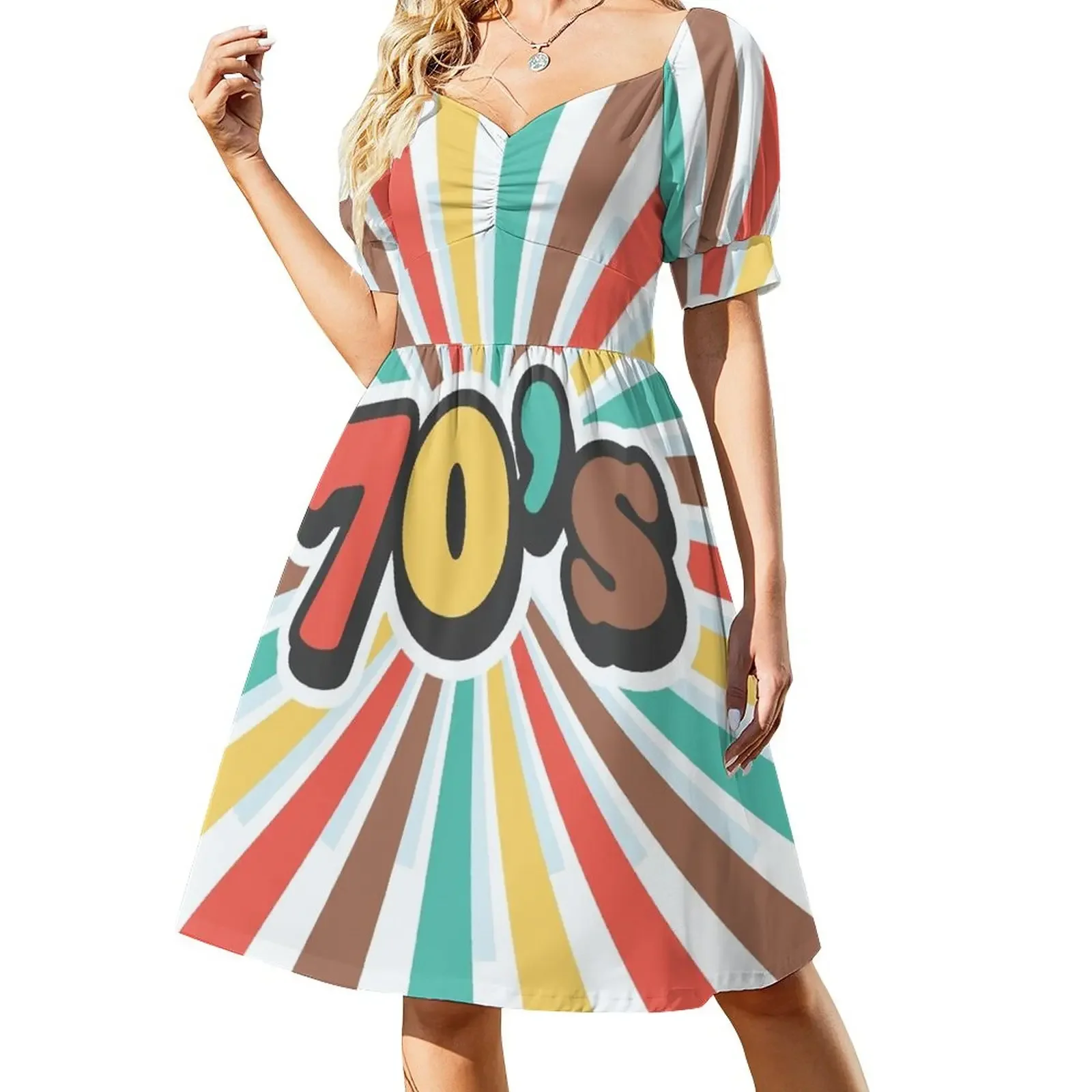 

70s Short-Sleeved Dress summer outfits for women 2025 Long veiled dresses