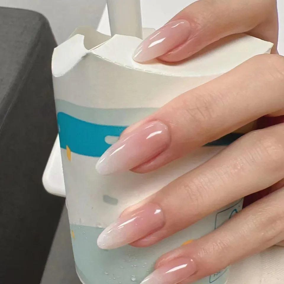 24 Piezas Uñas Postizas Francesas Largas Puntiagudas Full Cover Degradado Rubor Sencillas Acrílicas Falsas Removibles 2