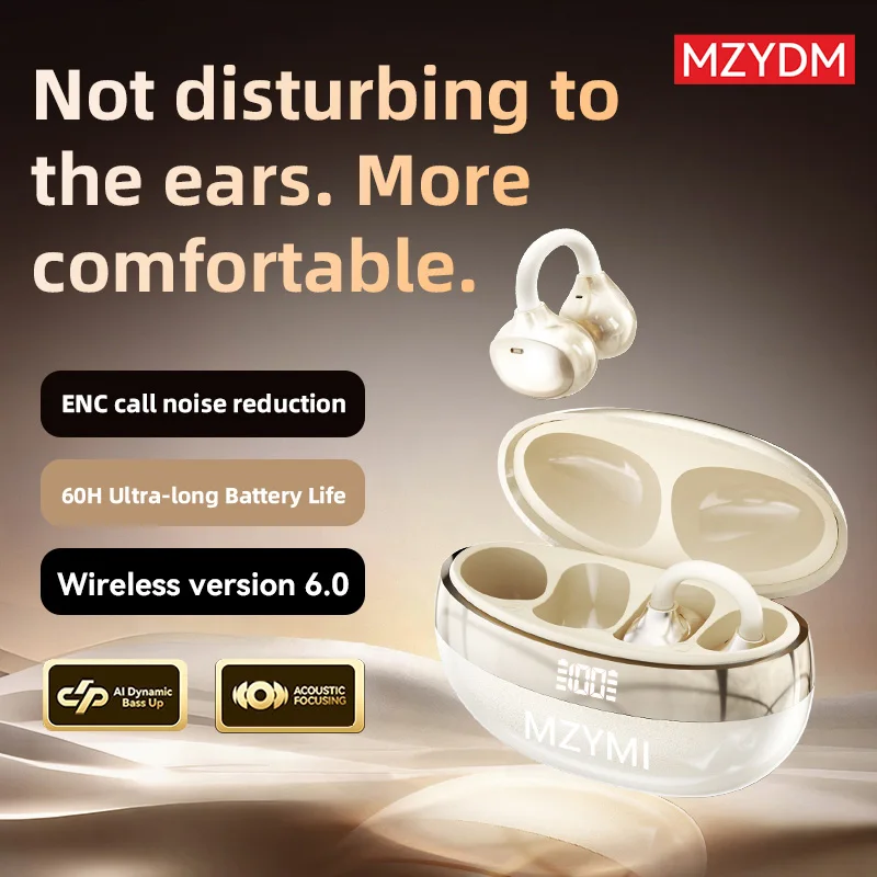 TWS Wireless Bluetooth V6.0 Earphones IPX5 Waterproof Ear Hook Earbuds HiFi Stereo Noise Reduction Ear Clip Headphones with Mic