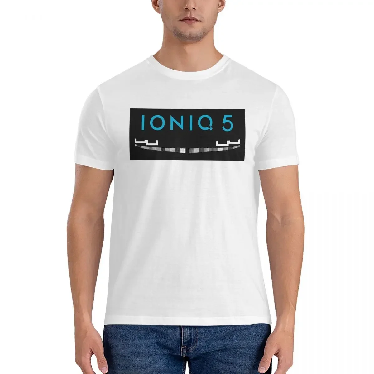 Ioniq 5 Iconic Front Grill And Logo In Blue T-Shirt for Men Cotton Plus Size T Shirts Men's Short Sleeve Round Neck Clothes Tops