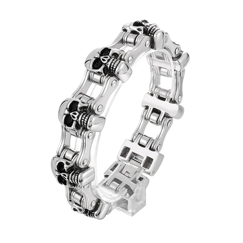 23mm wide Big Heavy Punk Rock Stainless Steel Bicycle Motorcycle Chain Link Skull Bracelet for Men Retro Jewelry Never Fade Gift