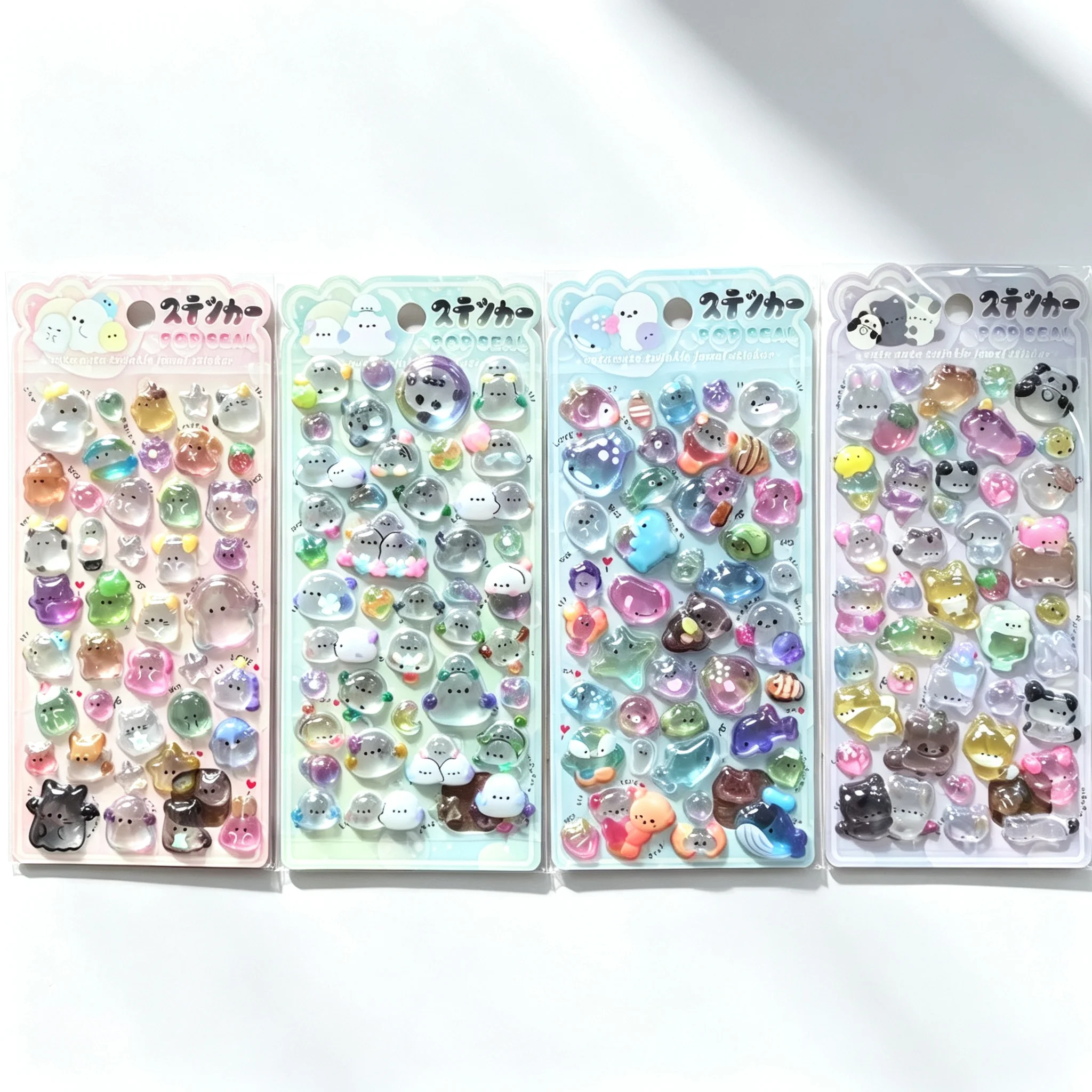 4Sheets Kawaii Mochi Animal Crystal Stickers, 3D Epoxy Glossy Mini Cartoon Stickers Sparkle Decorative Stickers for DIY Crafts