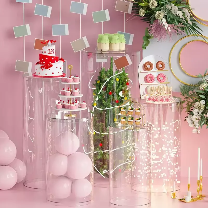 Detachable Round Table Cylinder Cake Food Stand Display Column Candy Bar Table Decoration Wedding Party Flower Gifts Show Plinth