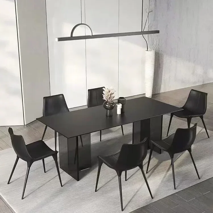 Black Stone Plate Acrylic Suspension Kitchen Island Dining Table and Chair Minimalist Style Home Small Apartment Dining Table