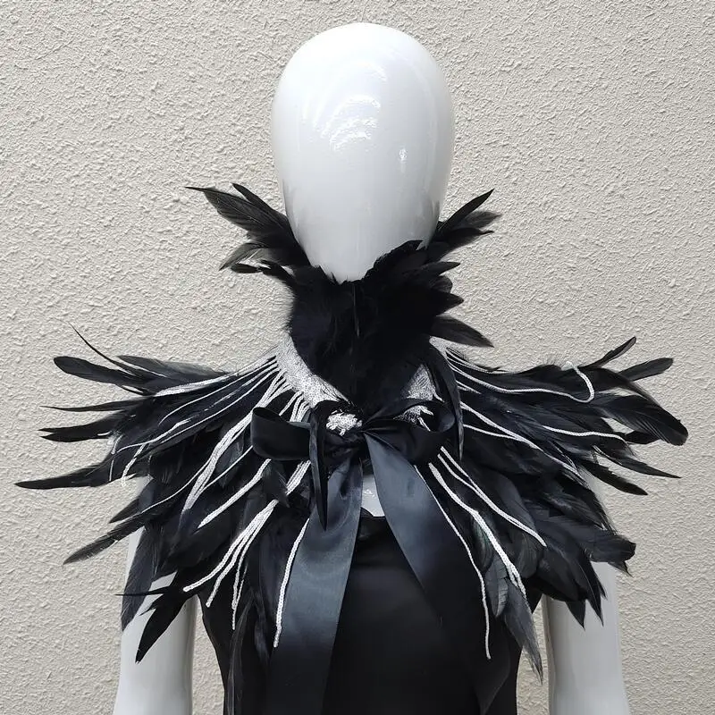 Halloween Trumpet Sequin Feather Shawl Scarf for Makeup Parties Stage Performances Cosplay Props Shirt Handicraft Accessories