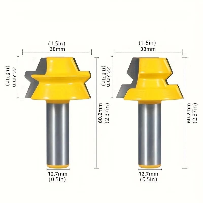 "2 قطعة 12/12.7 ملم لقمة توجيه مثمنة - قاطعة نقر وحواف لتشذيب النجارة"