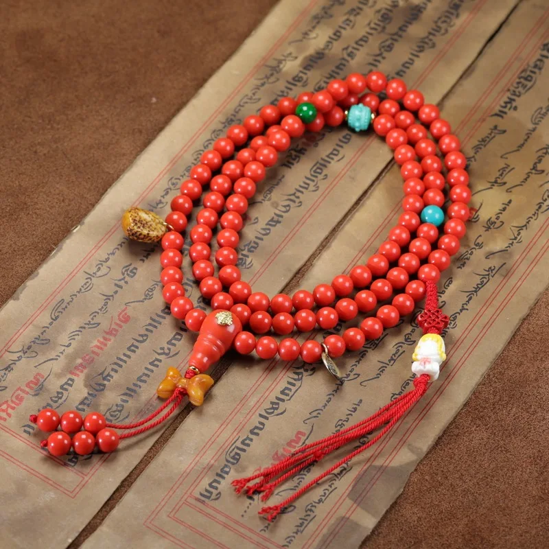 -dyed coral bead necklace colorfast Tibetan-style multi-strand sea bamboo bracelet