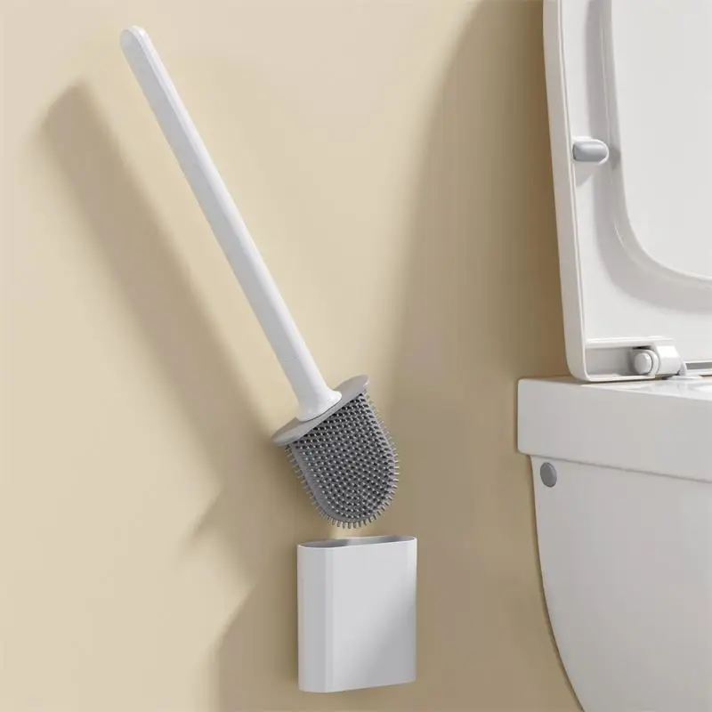 Flexible Silicone Toilet Brush with Holder, Leakproof, Soft Toilet Bowl Cleaner, Bathroom Wall Mounted, Cleaning Brush