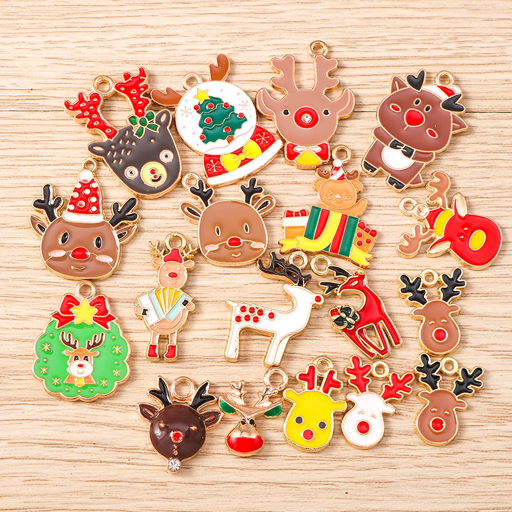 Tusember 20 Stück Niedliche Emaille-Weihnachts-Hirsch-Anhänger für Schmuckherstellung, Ohrringe, Halsketten, handgefertigte Accessoires – Detail 2