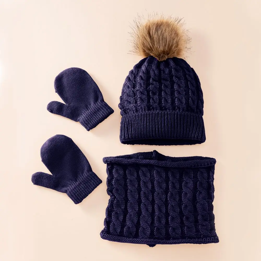 

Solid Color Cotton Warm for 0-3 Years Children Boys Girls Hat Scarf Gloves Set