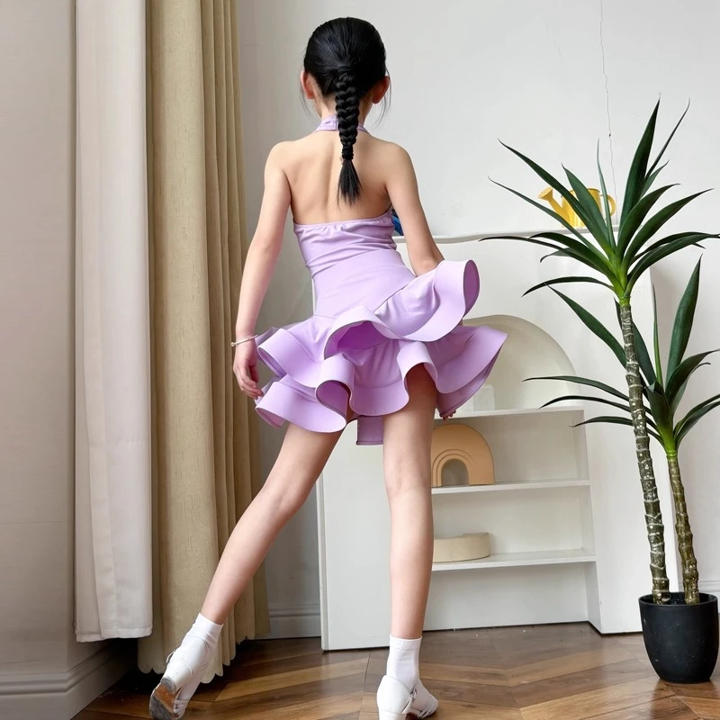 New Children's Latin Dance Dress, Girls' High end Children's Dance Dress, Summer Latin Dance Practice Dress, Cake Skirt