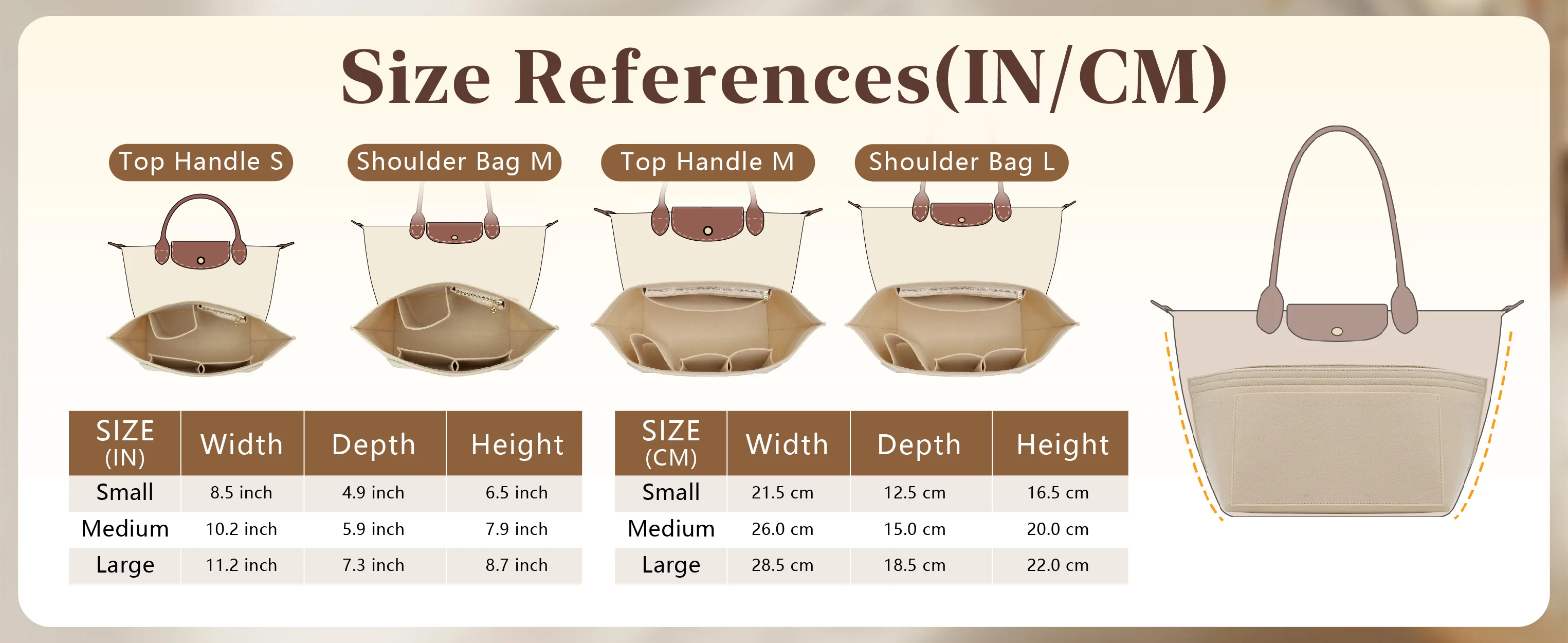 Felt Organizer Insert Compatible with Longchamp Le Pliage Large Handbags, Felt Longchamp Organizer Insert with Cup Holder
