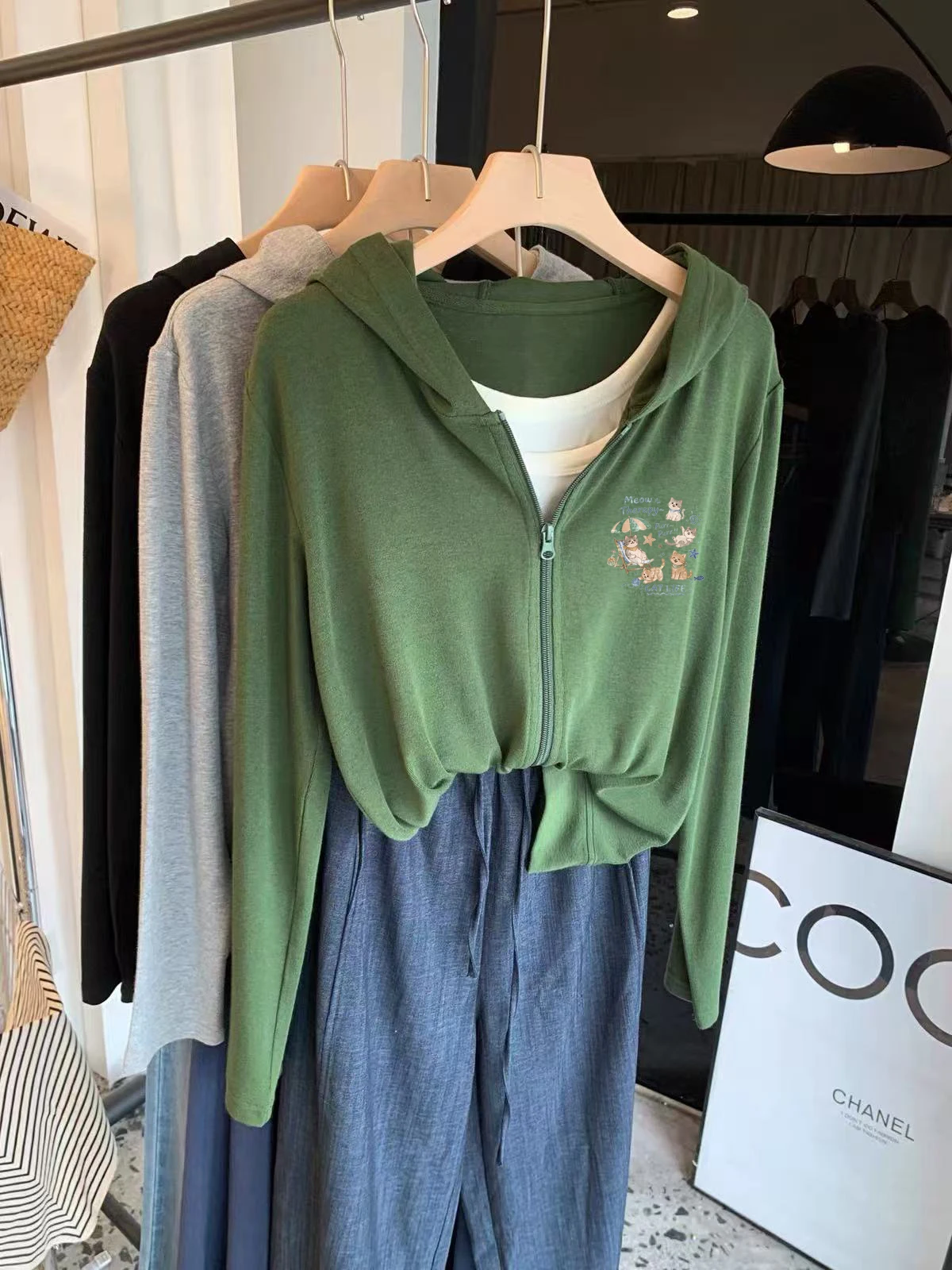 Mussel Cashmere Hoodie Women's Fashionable Double Zipper Warm Outerwear Spring Autumn Winter Korean Style Long Sleeve Shirt