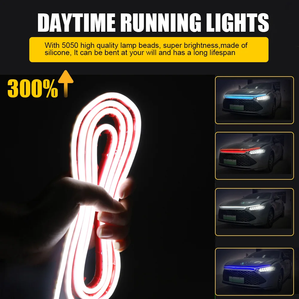 Car Hood Light Strip Dynamic Scan Startup Led DRL Strip 12V Flexible Cuttable Daytime Running Light for SUV Off Road Vehicle