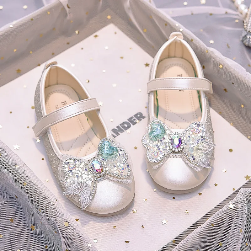 

Princess Baby Sequin Bow Flat Shoes Fashion Children's Performance Leather Shoes Girls Casual Shoes