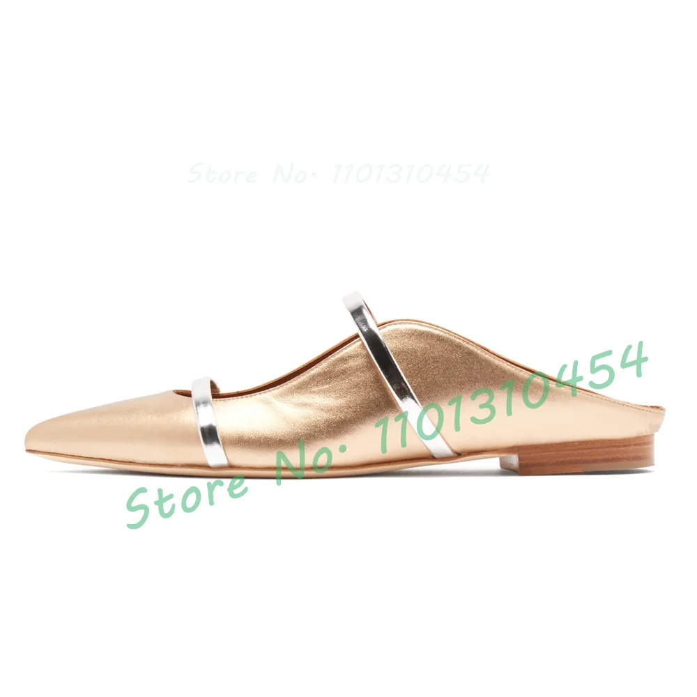 Nude Leather Flats Slippers Women Pointed Toe Shoes With Double Straps Summer Party Mule-inspired Open Back Silhouette Slipper