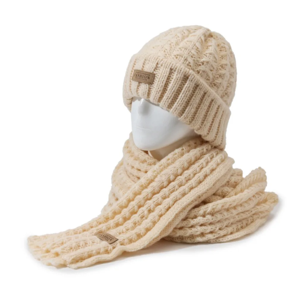 2 pezzi alla moda antivento cappello lavorato a maglia sciarpa stile coreano addensare collo guardia cappello set semplice morbido sciarpa calda all'aperto