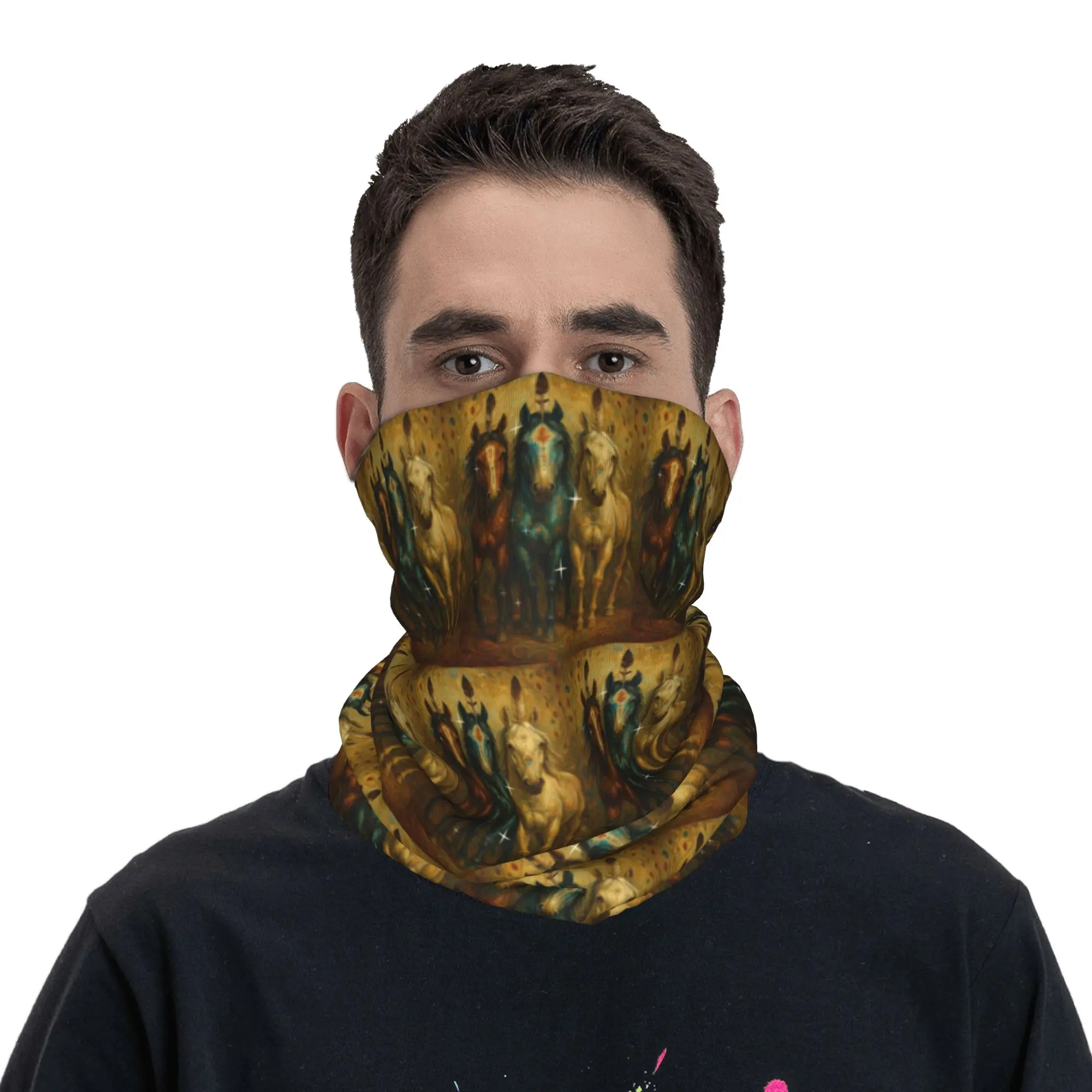 Wild Horse Design Bandana Neck Cover Printed Wrap Scarf Balaclava Outdoor Sports for Men Women Adult Winter