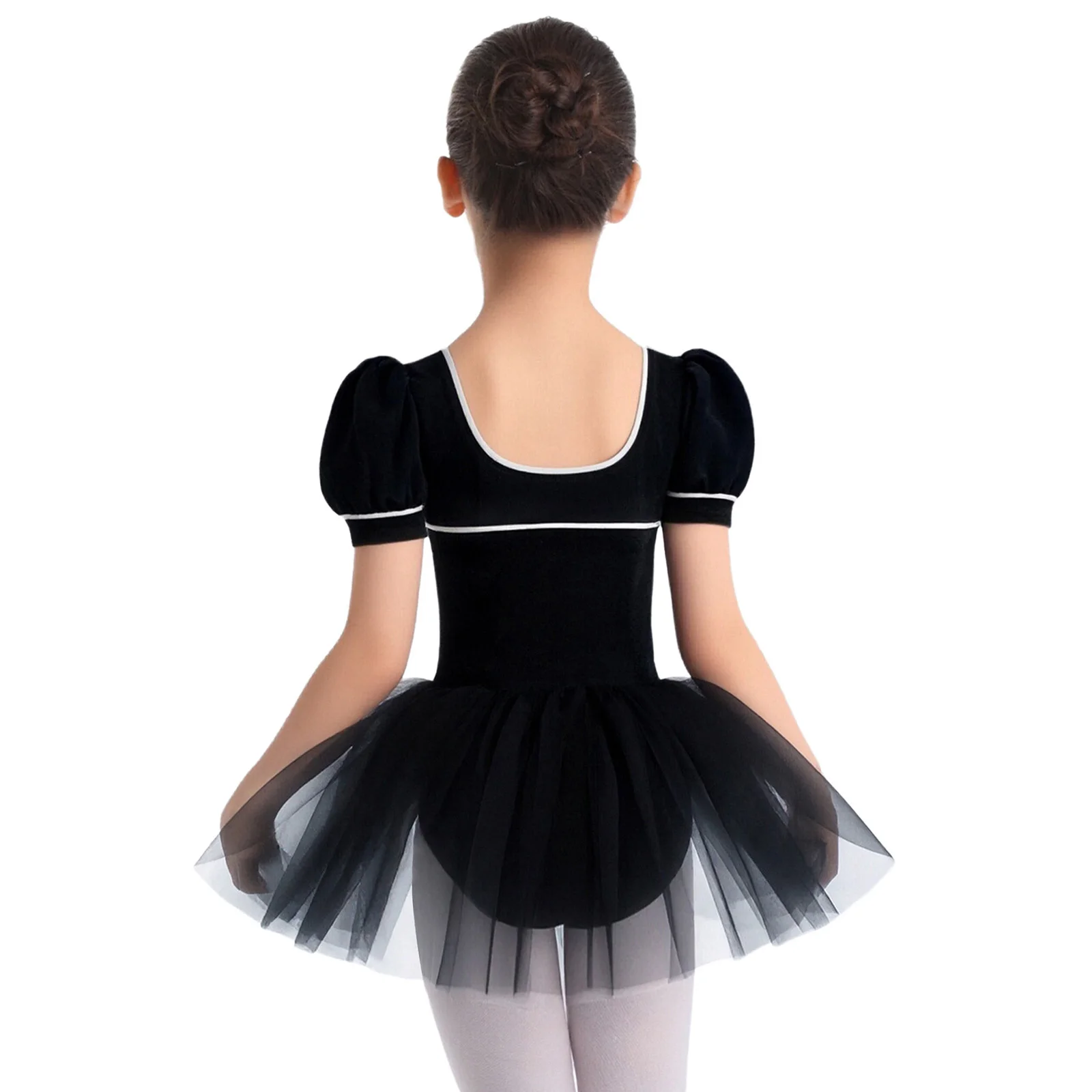 Robe Tutu de danse de Ballet pour filles, manches bouffantes, robes en Tulle de velours, patinage artistique, justaucorps de gymnastique, Costume d'entraînement de Yoga