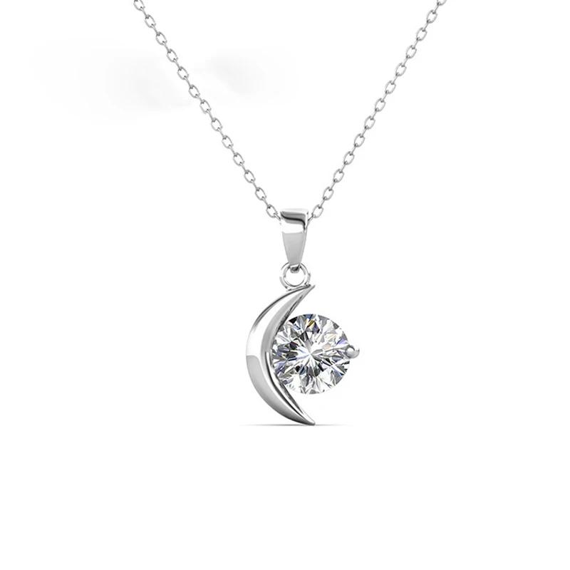 

1CT Moissanite Moon Necklace Women 925 Sterling Silver D VVS Moissanite Pendant Necklace Platinum Plated Pass Tester Gift