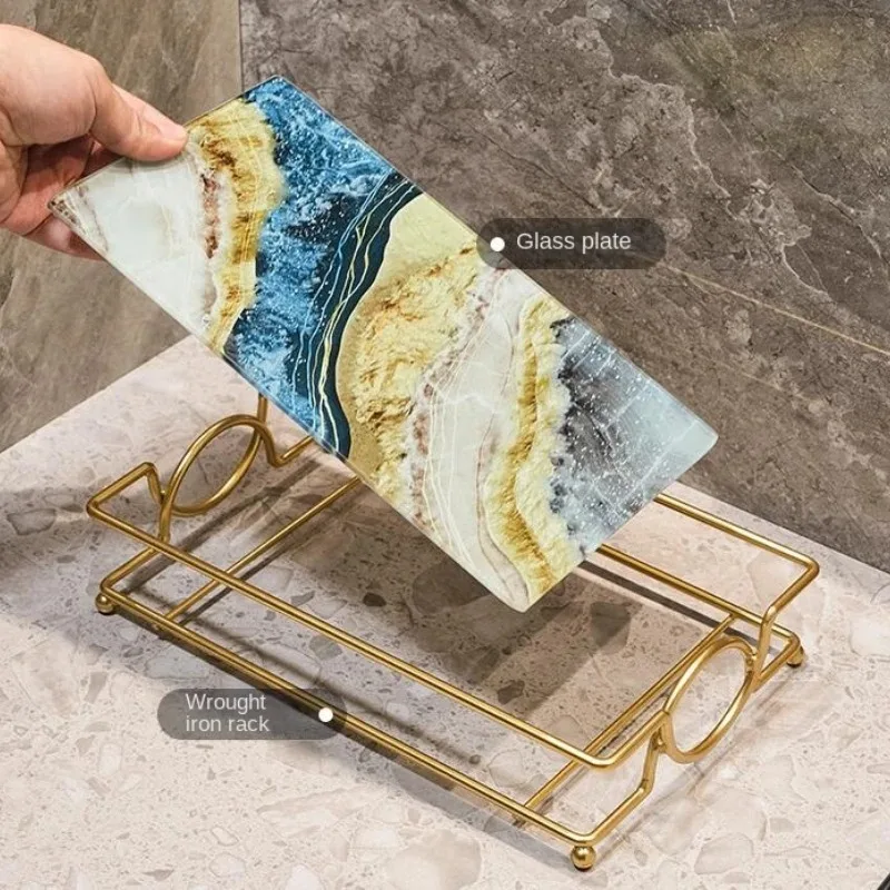 Luxury Gold Plated Rectangular Bathroom Tray Cosmetics Storage Rack Living Room Decor Desktop Sundries Food Storage Serving Tray