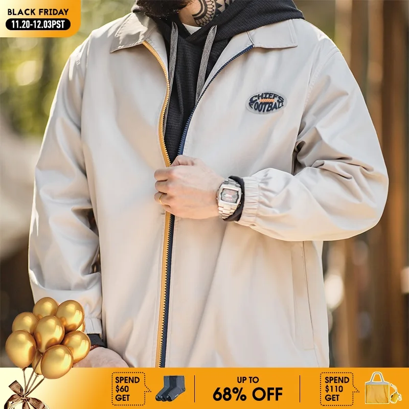 

Maden Men Stadium Jackets Autumn Windproof and Wrinkle-resistant Coats Blue and Yellow Color Collision Zipper Streetwear Jackets