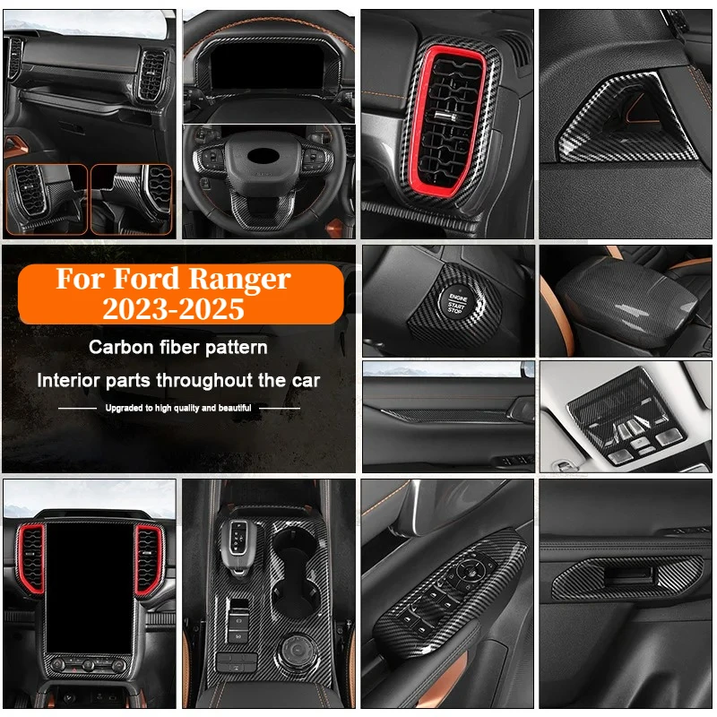 Carbon Fiber Interior Upgrade Overlay Covers For Ford Ranger Wildtrak T9 2023-2025 Rear Air outlet Center Gear Shift Panel