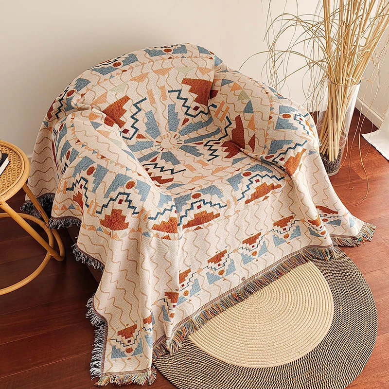 Aztec Woven Throw Blanket Vintage Tribal Geometric Pattern Tassel Tapestry Blanket For Sofa Bed Camping Travel Home Decoration ﻿
