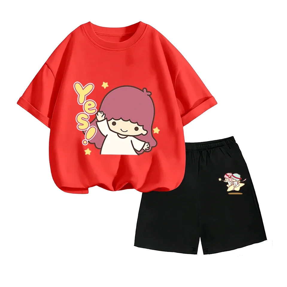 Summer Fashion Little Twin Stars Cartoon Print Cotton Two Piece Set 3-14Y Kids Boys Girls Hot Sale