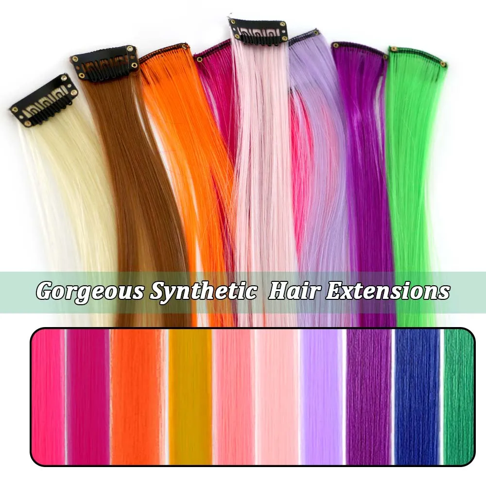 3 Teile/los 22 "Farbige Haarverlängerungen Synthetische Clip-in Bunte Haarverlängerungen Regenbogenhaar Perfekt Für Party Festival – Detail 2