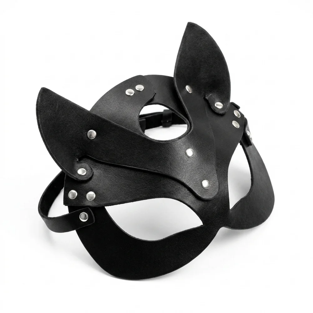 Elegant PU Leather Cat Half Face Mask Phantom Of The Opera Style Masquerade Accessory For Adult Halloween Cosplay Party