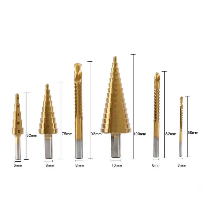 HSS Titanium Coated Stepped Drill Bit Set For Metal High Speed Steel Drilling 4-12/20/32mm Power Tools Metal Conical Drill Bit