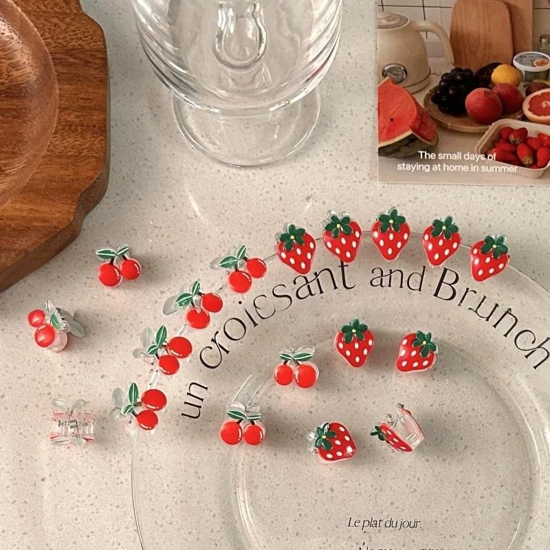 10 Stück/Set Supersüße Damen-Haaraccessoires, Frucht-Erdbeer-Kirsch-Mini-Haarklammern, Sommer-Stil Kleine Haarspangen, Neue Mädchen-Kopfschmuck – Detail 5