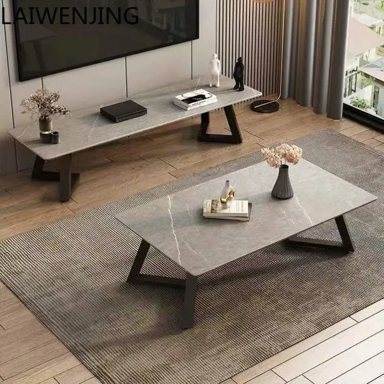 

HLZ light luxury rock panel TV cabinet modern simple small apartment minimalist coffee table combination