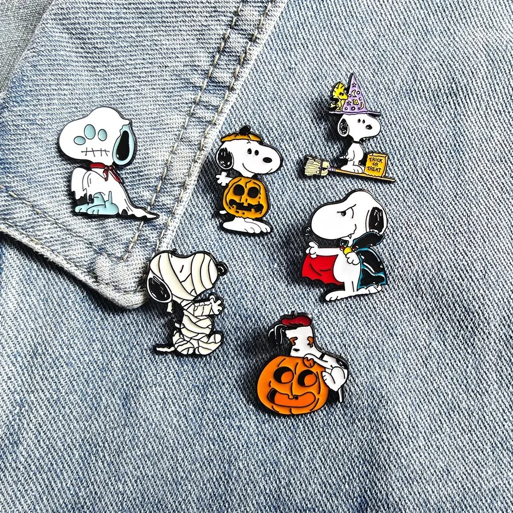 1-4 sets of Snoopy Halloween enamel badges, cute animal dog brooch badges, witch mummies, vampire pumpkin badges, party gifts