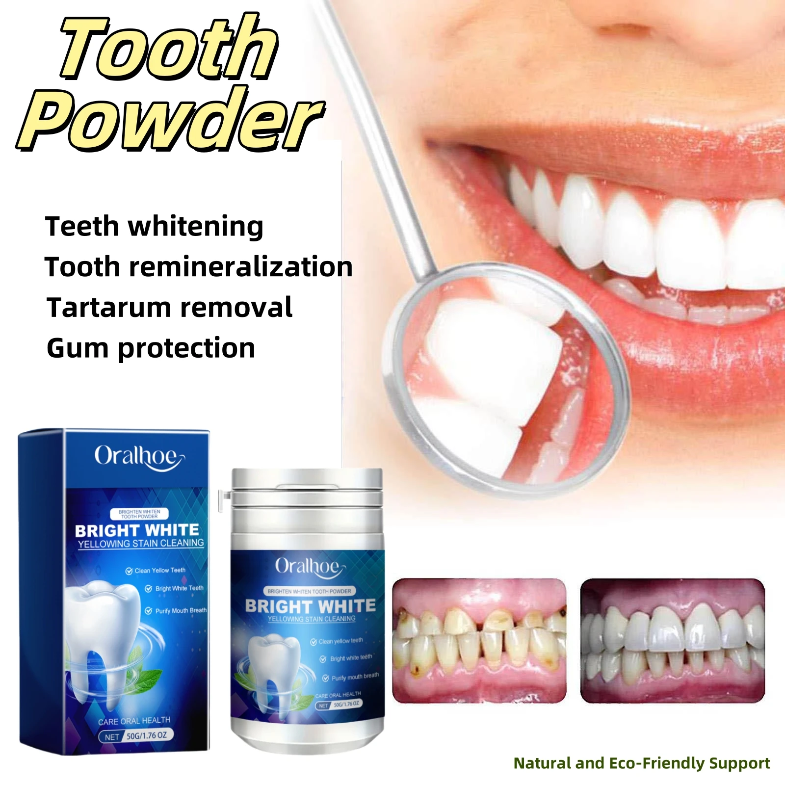 Oralhoe Teeth Cleaning Powder Toothpaste Power Breath Freshener Anti-gum sensitivity Teeth Polishing and Teeth Stain Remover