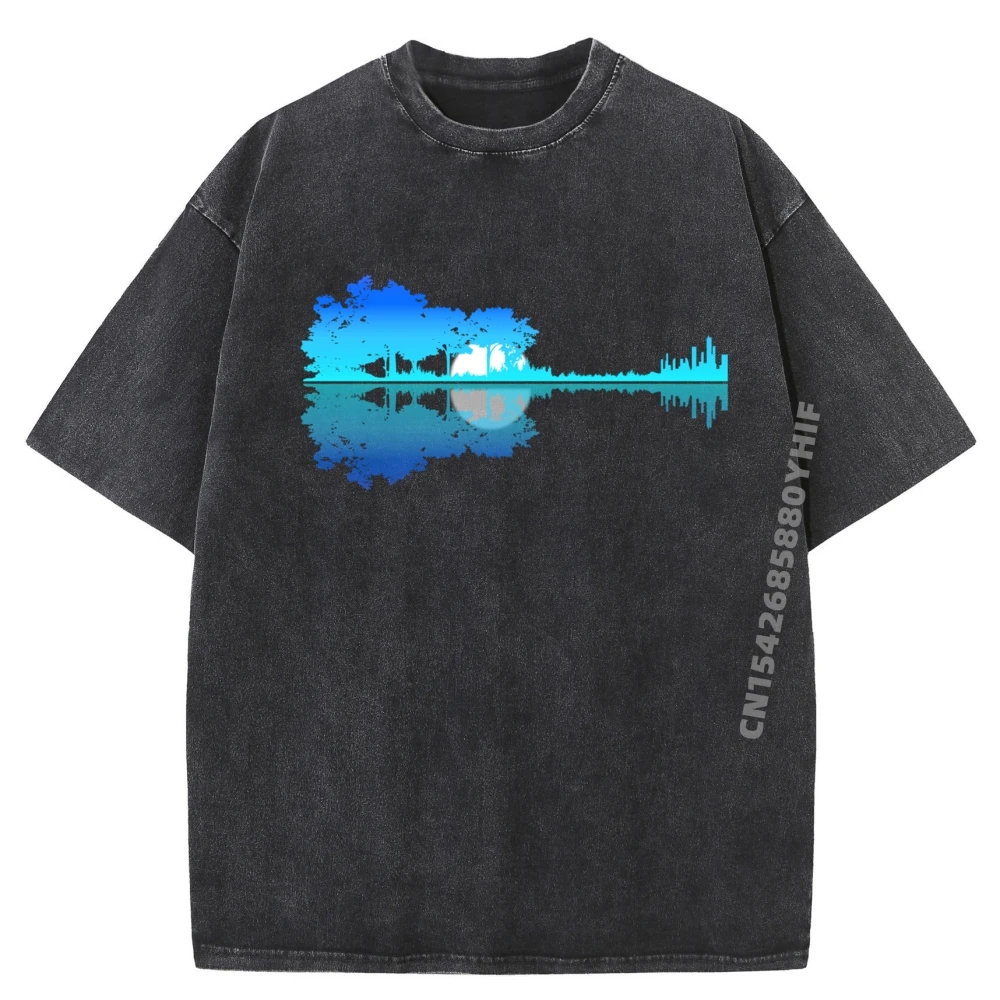 

Classic Men T-shirt Guitar Lake Shadow Love Guitar Graphic Tees Mens Loose Washed Shirt Luxury Clothing