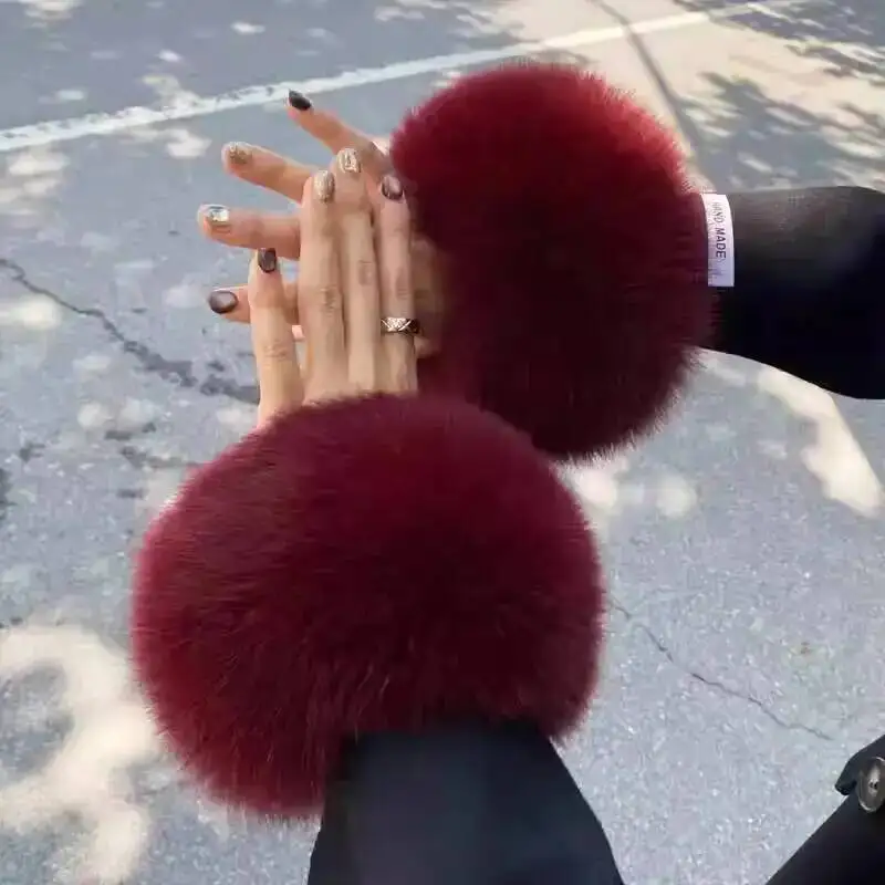Genuine Fox Fur Cuffs Women Men Winter Warm Real Fox Fur Trim Sleeve Ends Luxury Fashion Accessory Sleeves