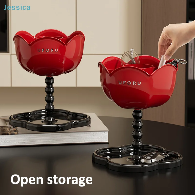 Rose-Shaped Open Storage Organizer - Red Flower Desktop Caddy For Keys, Stationery & Small Items