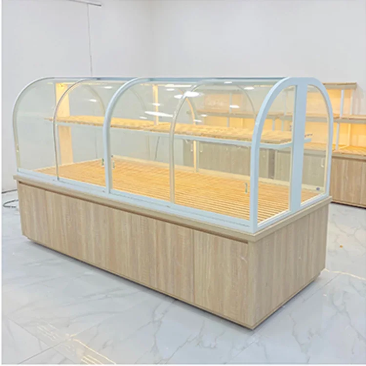 

y High quality thickened tempered glass food display case bakery wooden display case