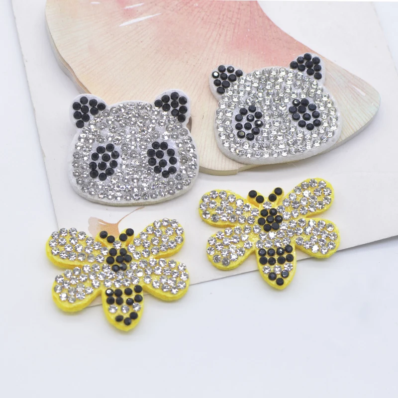 10Pcs Bling Kawaii Panda Abelha Rhinestone Patches for DIY Clothes Hat Sewing Decor Headwear Hair Clips Supplies Accessories