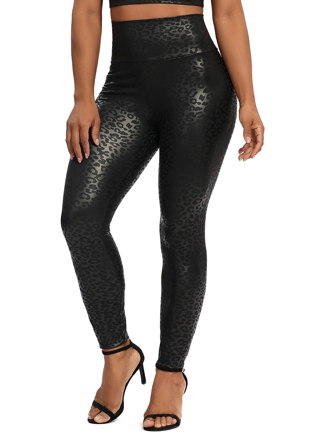 Sexy calças de couro do plutônio feminino elástico cintura alta hip push up preto sexy feminino leggings jegging casual magro lápis calças leopardo