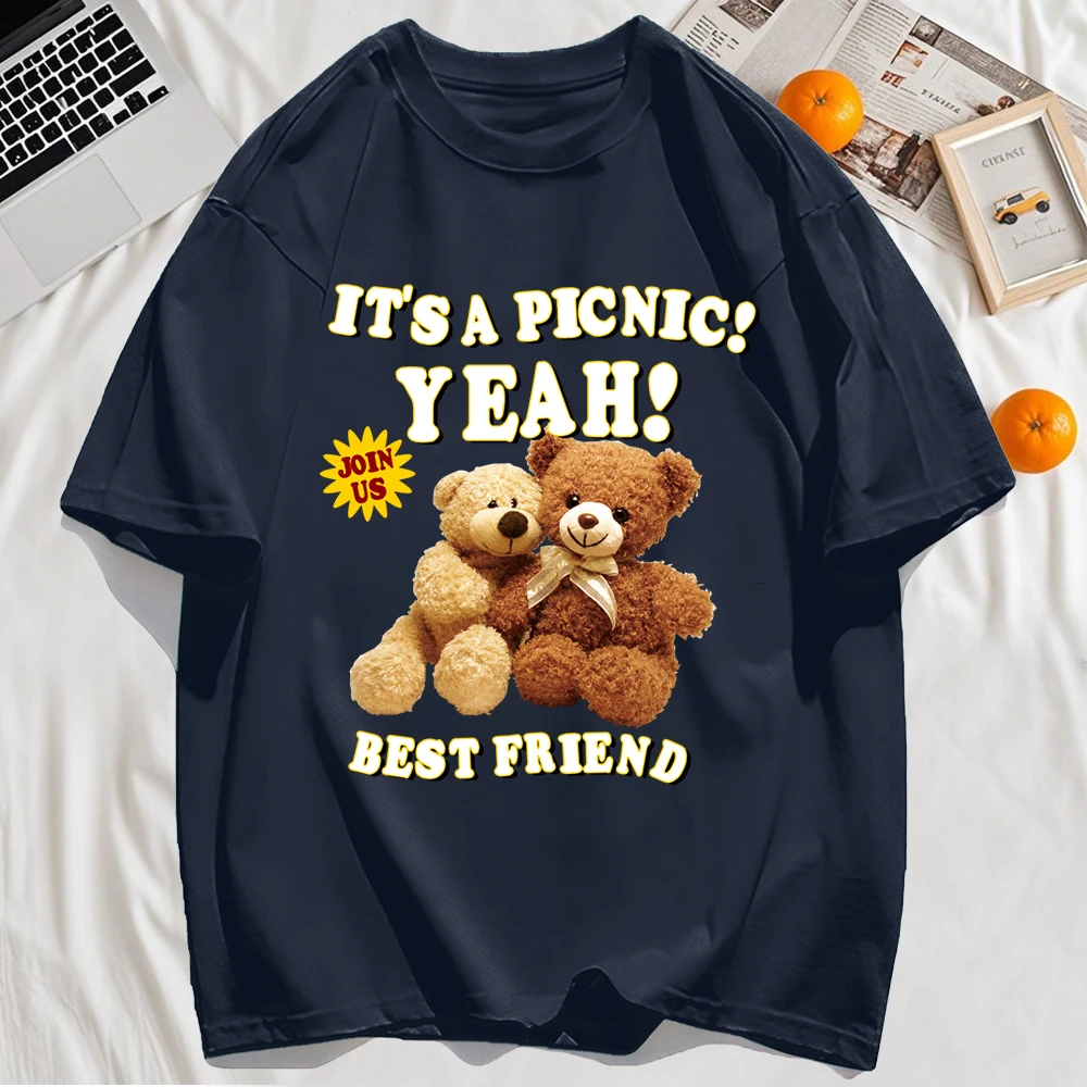 

Teddy Bear Printed Mens Tee Shirts Summer New Cotton T-Shirt Casual Oversize O-Neck Short Sleeve Trendy Hip Hop Unisextops