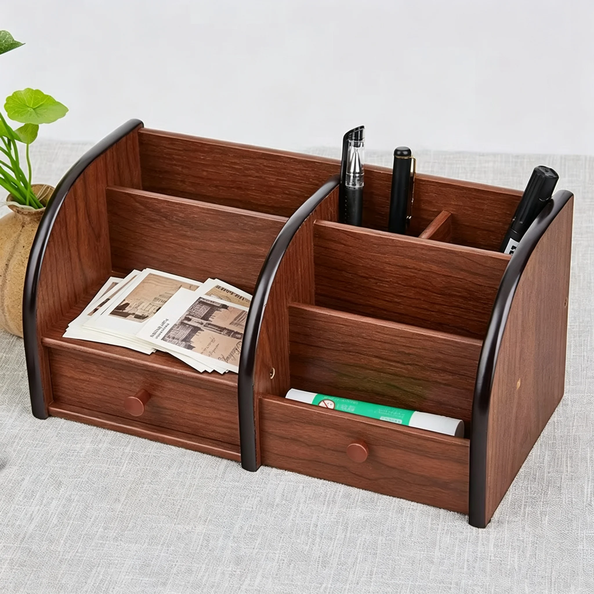 Wooden Storage Box Desktop Rotary Creative Pen Holder Household Office Cosmetics Paper Box Gift Can Be Printed