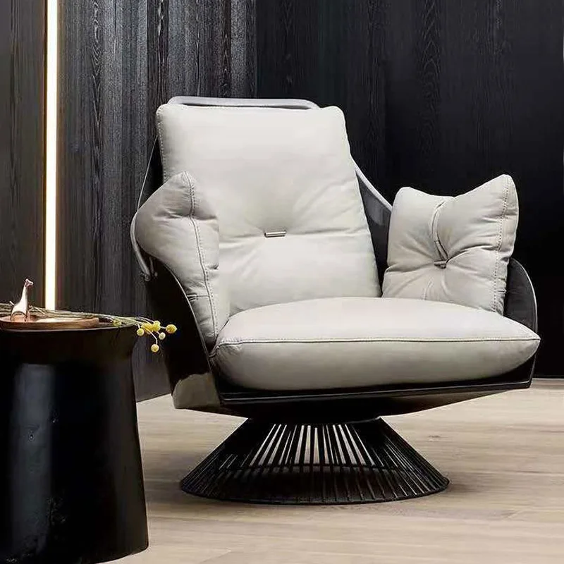 

Light luxury Italian leisure single sofa chair, living room soft bag chair, metal rotating model room, bedroom lazy recliner